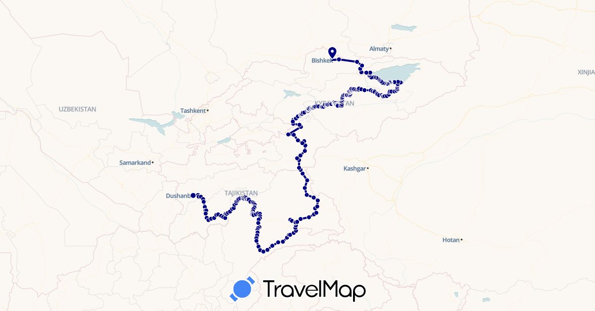 TravelMap itinerary: driving in Afghanistan, Kyrgyzstan, Tajikistan (Asia)
