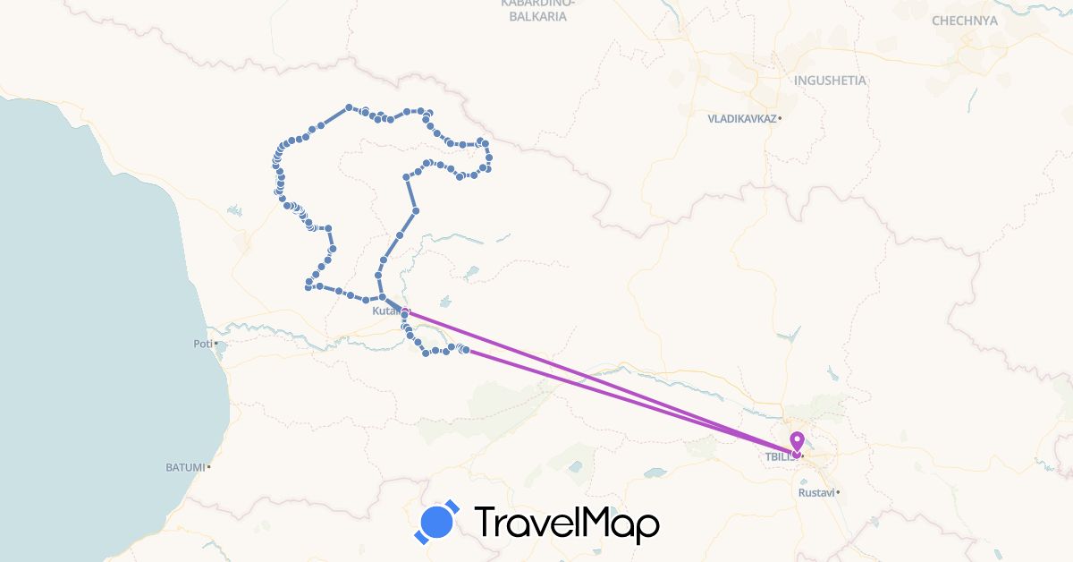 TravelMap itinerary: driving, cycling, train in Georgia (Asia)